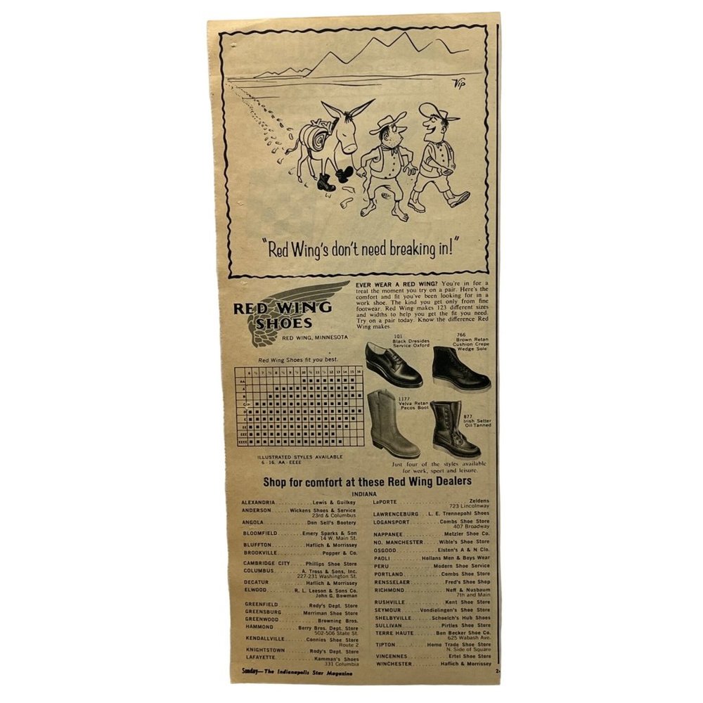 Red Wing Shoes Vintage Print Ad 1964 Comic Don't Need Breakin In